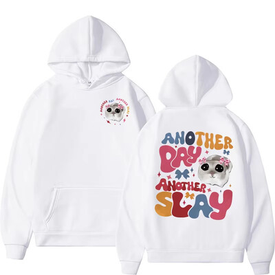 Drăguț Trendy Hamster Meme Hanorac Funny Another Day Another Slay Print Hoodie Bărbați Femei Fleece Hanorac cu mânecă lungă supradimensionat