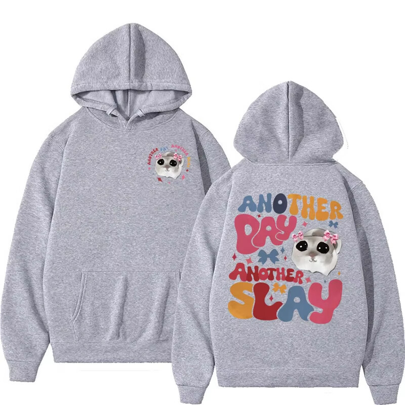 Drăguț Trendy Hamster Meme Hanorac Funny Another Day Another Slay Print Hoodie Bărbați Femei Fleece Hanorac cu mânecă lungă supradimensionat