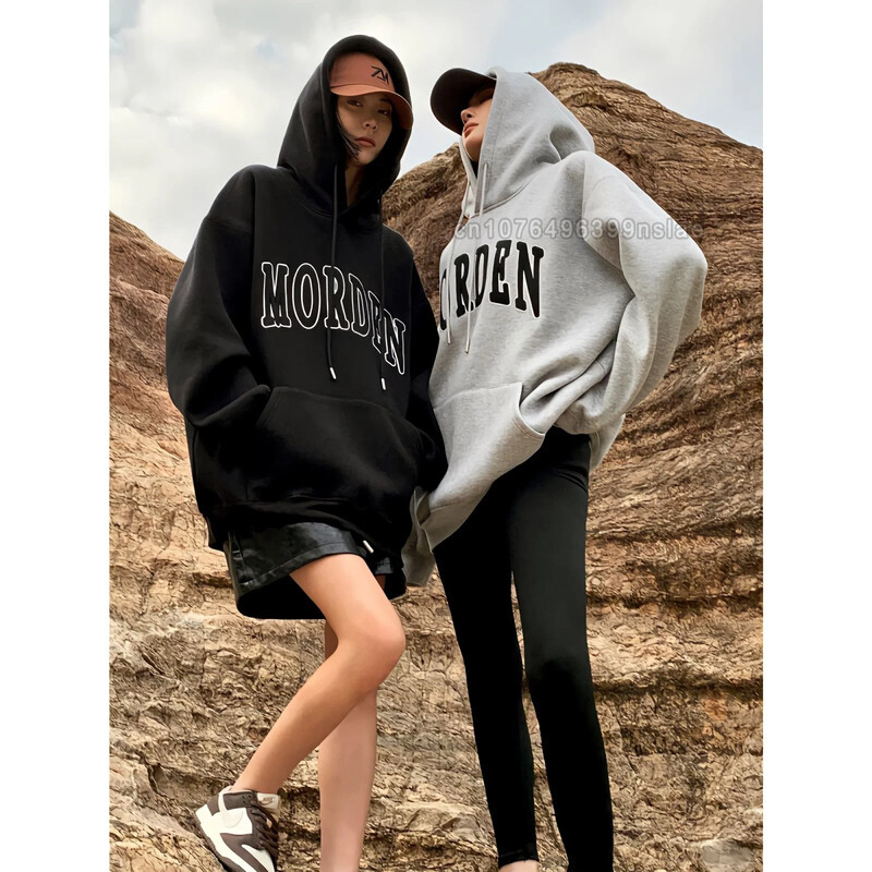 Rudens ziemas kokvilnas kapuces, burti, apdruka, flīsa pelēki sporta krekli Sieviešu melni puloveri sieviešu apģērbi augstas kvalitātes apģērbi