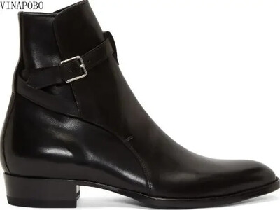 Jesenske britanske smeđe crne matirane prave kožne kopče na gležnju, kratke čizme sa šiljatim prstima, muške kaubojske visoke retro čizme