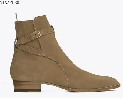 Jesenske britanske smeđe crne matirane prave kožne kopče na gležnju, kratke čizme sa šiljatim prstima, muške kaubojske visoke retro čizme