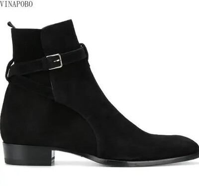 Jesenske britanske smeđe crne matirane prave kožne kopče na gležnju, kratke čizme sa šiljatim prstima, muške kaubojske visoke retro čizme