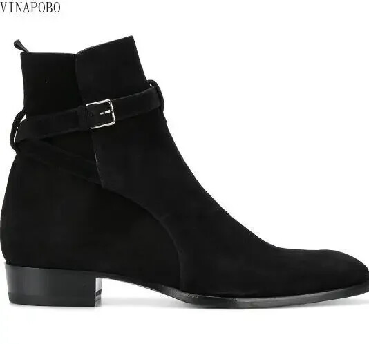 Jesenske britanske smeđe crne matirane prave kožne kopče na gležnju, kratke čizme sa šiljatim prstima, muške kaubojske visoke retro čizme