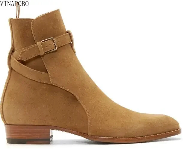 Jesenske britanske smeđe crne matirane prave kožne kopče na gležnju, kratke čizme sa šiljatim prstima, muške kaubojske visoke retro čizme