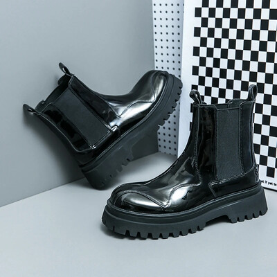 Nove muške Chelsea čizme Zelene crne lakirane cipele s okruglim prstima za muškarce s gležnjačama veličine 38-44