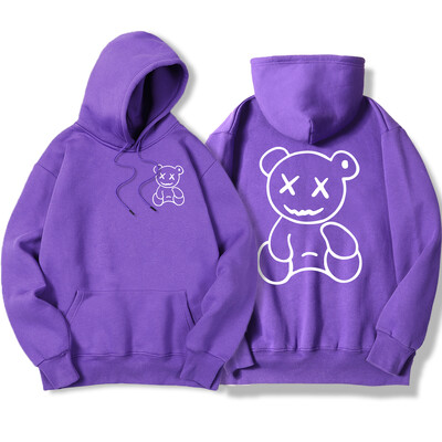 Smiješna majica s kapuljačom s printom bijelog medvjeda, korejska, udobna, ulična velika majica s kapuljačom, modna ležerna odjeća, ženska