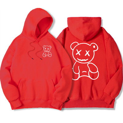 Smiješna majica s kapuljačom s printom bijelog medvjeda, korejska, udobna, ulična velika majica s kapuljačom, modna ležerna odjeća, ženska