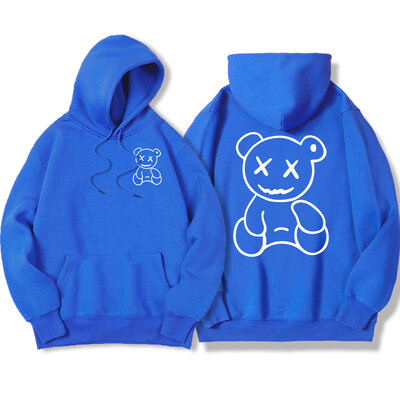 Smiješna majica s kapuljačom s printom bijelog medvjeda, korejska, udobna, ulična velika majica s kapuljačom, modna ležerna odjeća, ženska