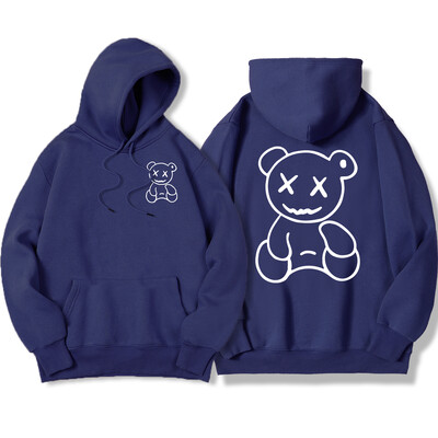 Smiješna majica s kapuljačom s printom bijelog medvjeda, korejska, udobna, ulična velika majica s kapuljačom, modna ležerna odjeća, ženska