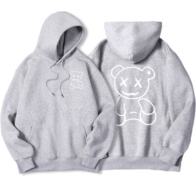 Smiješna majica s kapuljačom s printom bijelog medvjeda, korejska, udobna, ulična velika majica s kapuljačom, modna ležerna odjeća, ženska