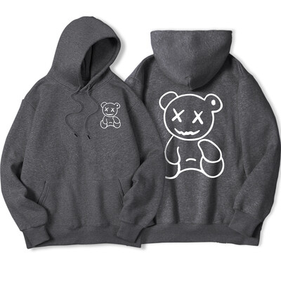 Smiješna majica s kapuljačom s printom bijelog medvjeda, korejska, udobna, ulična velika majica s kapuljačom, modna ležerna odjeća, ženska