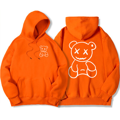 Smiješna majica s kapuljačom s printom bijelog medvjeda, korejska, udobna, ulična velika majica s kapuljačom, modna ležerna odjeća, ženska