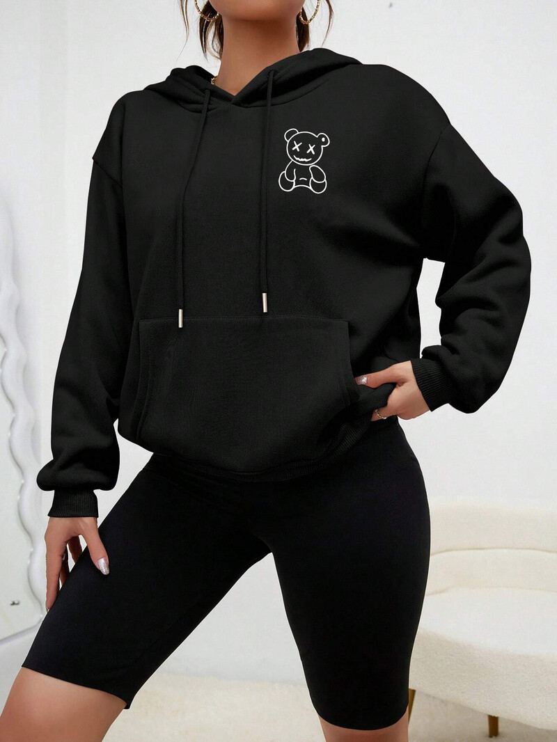 Smiješna majica s kapuljačom s printom bijelog medvjeda, korejska, udobna, ulična velika majica s kapuljačom, modna ležerna odjeća, ženska