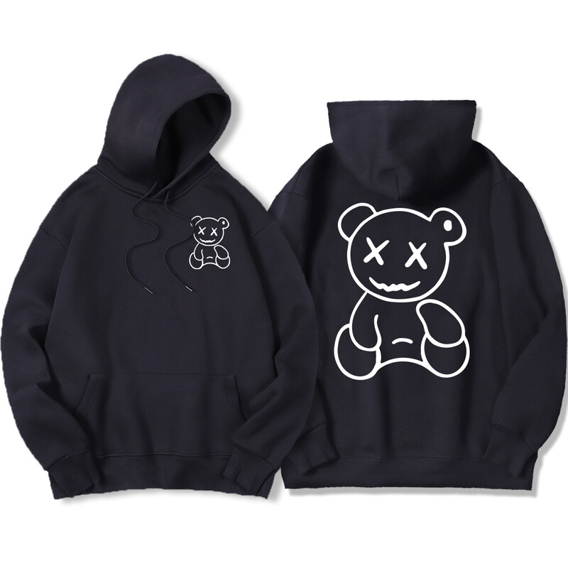 Smiješna majica s kapuljačom s printom bijelog medvjeda, korejska, udobna, ulična velika majica s kapuljačom, modna ležerna odjeća, ženska