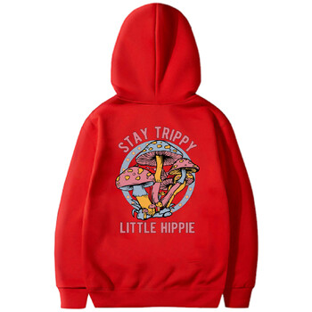 Stay Trippy Little Hippie Print Суитшърт Суичър с качулка Mushroom Суичър с качулка Hippi Hoodies Nature Lover Пуловер Растителни дрехи