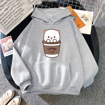 Kawaii Peach and Goma Hoodie Women Harajuku Cute Cat Hoodies Унисекс Есен Зима Смешно Кафе Графично суичър с качулка Топове