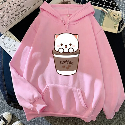 Hanorac Kawaii Peach și Goma pentru femei Harajuku drăguț pisică Hanorac unisex toamnă iarnă amuzant cafea grafică hanorac cu glugă Topuri