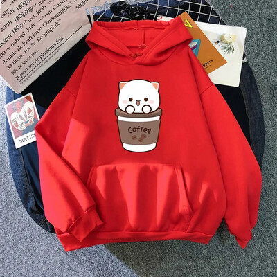 Hanorac Kawaii Peach și Goma pentru femei Harajuku drăguț pisică Hanorac unisex toamnă iarnă amuzant cafea grafică hanorac cu glugă Topuri