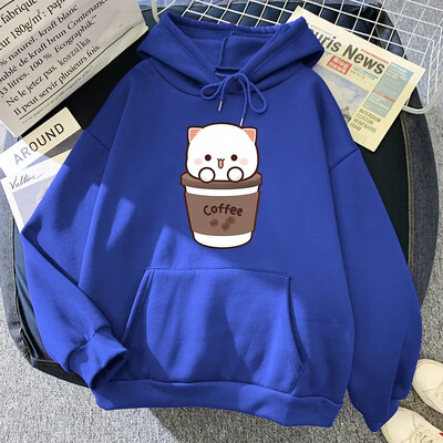 Hanorac Kawaii Peach și Goma pentru femei Harajuku drăguț pisică Hanorac unisex toamnă iarnă amuzant cafea grafică hanorac cu glugă Topuri