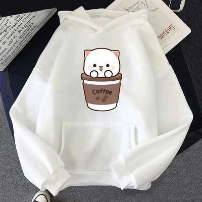Hanorac Kawaii Peach și Goma pentru femei Harajuku drăguț pisică Hanorac unisex toamnă iarnă amuzant cafea grafică hanorac cu glugă Topuri
