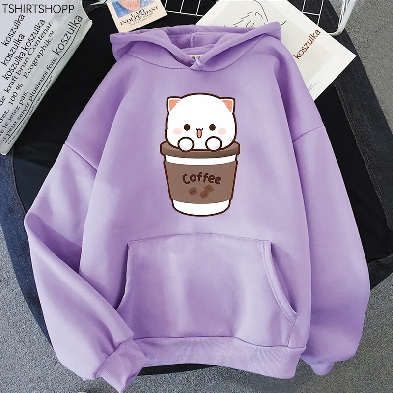 Hanorac Kawaii Peach și Goma pentru femei Harajuku drăguț pisică Hanorac unisex toamnă iarnă amuzant cafea grafică hanorac cu glugă Topuri