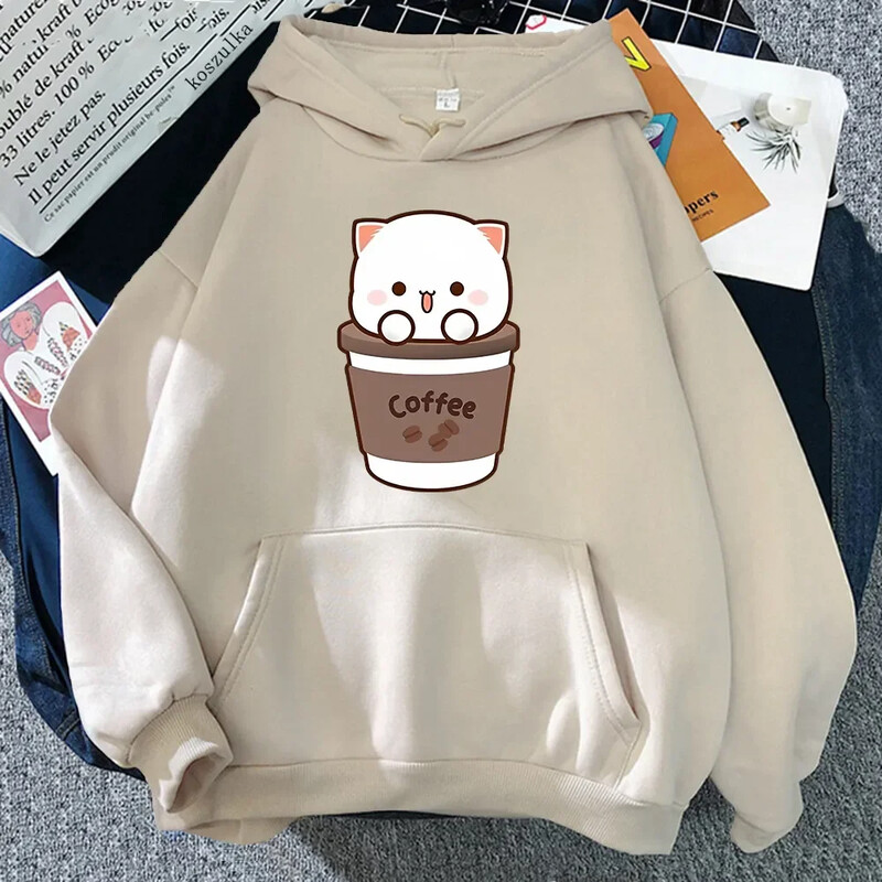 Hanorac Kawaii Peach și Goma pentru femei Harajuku drăguț pisică Hanorac unisex toamnă iarnă amuzant cafea grafică hanorac cu glugă Topuri