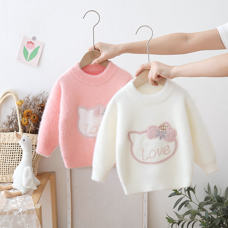 Meiteņu samta ūdeļu džemperis, 2024. gada jauns rudens un ziemas stila bērnu apakškrekls multfilma Bērnu apģērbs Meiteņu drosmīgs tops