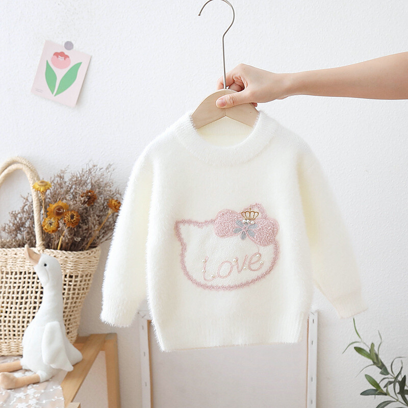 Meiteņu samta ūdeļu džemperis, 2024. gada jauns rudens un ziemas stila bērnu apakškrekls multfilma Bērnu apģērbs Meiteņu drosmīgs tops