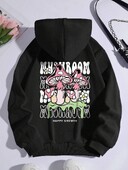 Mushroom Happy Growth burtu grafiskā apdruka Sieviešu kapuces Modes ikdienas kapuci Hip Hop S-XXL Hoody rudens flīsa sporta apģērbi