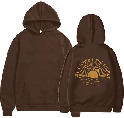 LET'S WATCH THE SUNSTE Plišana majica jednobojna majica s kapuljačom s printom engleskih slova i klokanovim džepom