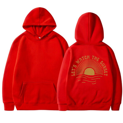 LET'S WATCH THE SUNSTE Plišana majica jednobojna majica s kapuljačom s printom engleskih slova i klokanovim džepom