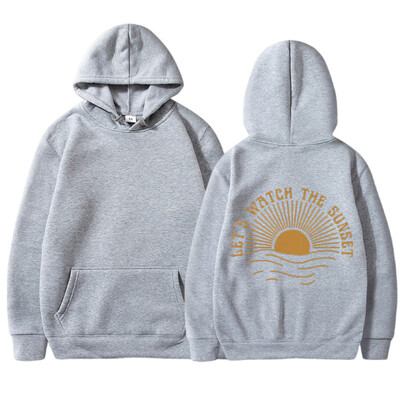 LET'S WATCH THE SUNSTE Plišana majica jednobojna majica s kapuljačom s printom engleskih slova i klokanovim džepom