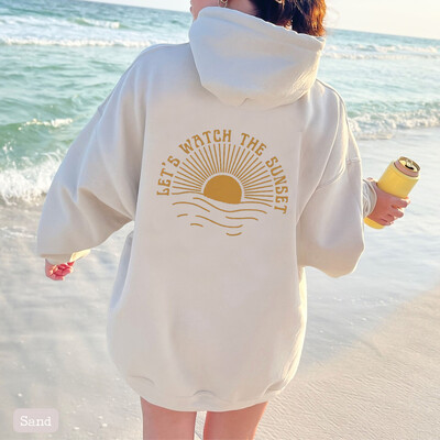 LET'S WATCH THE SUNSTE Plišana majica jednobojna majica s kapuljačom s printom engleskih slova i klokanovim džepom