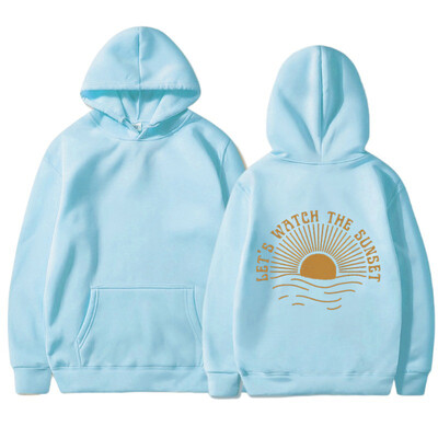 LET'S WATCH THE SUNSTE Plišana majica jednobojna majica s kapuljačom s printom engleskih slova i klokanovim džepom