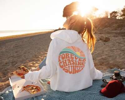 Obojeni Forever Chasing Sunset Hoody Retro Ženske duge rukave Inspirational Puloveri s kapuljačom