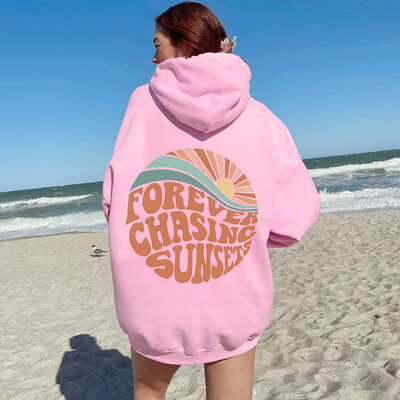 Цветни Forever Chasing Sunset Hoody Ретро дамски пуловери с дълъг ръкав, вдъхновяващи християнски пуловери