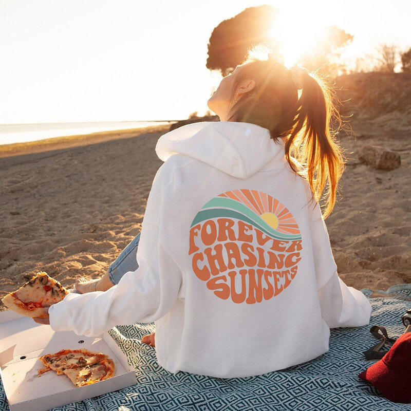 Obojeni Forever Chasing Sunset Hoody Retro Ženske duge rukave Inspirational Puloveri s kapuljačom