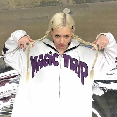 Y2K Clothes Emo Pullovervintage mood Star Letter Graphic Grunge Mehed Naiste Pikkade varrukatega Lukuga kapuutsiga jakk OverSize Tänavarõivad