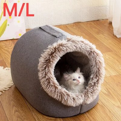 Къща за домашни любимци за малко куче, котка, легло, къща, преносимо затворено плюшено гнездо за коте за домашни любимци, зимно топло, меко, меко, развъдник за домашни любимци, диван за дълбок сън
