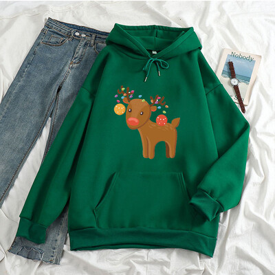 KAWAII Ziemassvētki Elk Hoodies Sievietēm Vīrieši Harajuku Mode Ziemassvētki Ielu apģērbi Rudens Ziemas Silti džemperi ar kapuci Pulovers Ropa Mujer