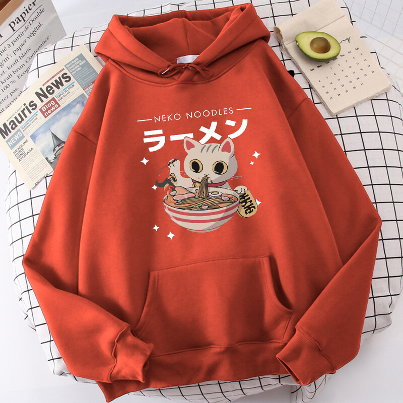 Harajuku Cat Neko Fidea Ramen Design Pulovere Femeie Hanorace de stradă toate se potrivesc Hanorac din lână Hip Hop Îmbrăcăminte sport la modă de toamnă