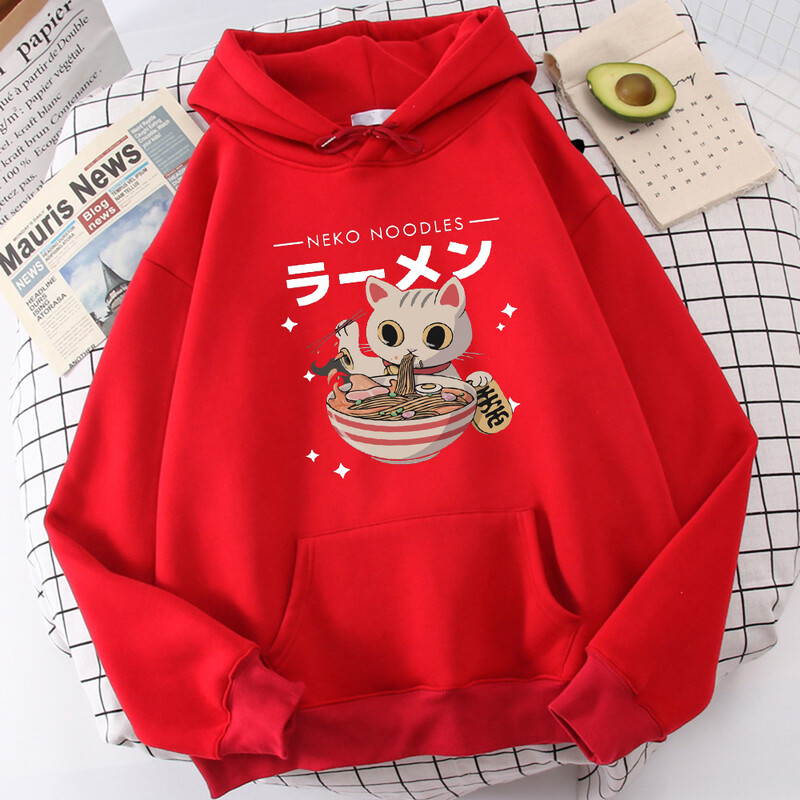 Harajuku Cat Neko Fidea Ramen Design Pulovere Femeie Hanorace de stradă toate se potrivesc Hanorac din lână Hip Hop Îmbrăcăminte sport la modă de toamnă