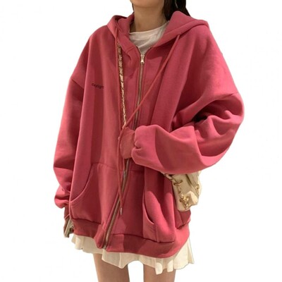 Sieviešu džemperis vienkrāsains kapucis ar rāvējslēdzēju ar garām piedurknēm ar kapuci ar savelkamu aukliņu ikdienišķas kabatas, brīvas jakas ielas apģērbs