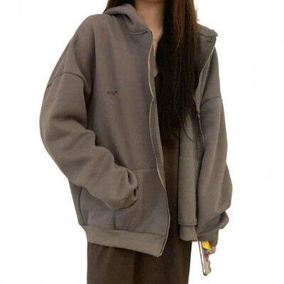 Sieviešu džemperis vienkrāsains kapucis ar rāvējslēdzēju ar garām piedurknēm ar kapuci ar savelkamu aukliņu ikdienišķas kabatas, brīvas jakas ielas apģērbs