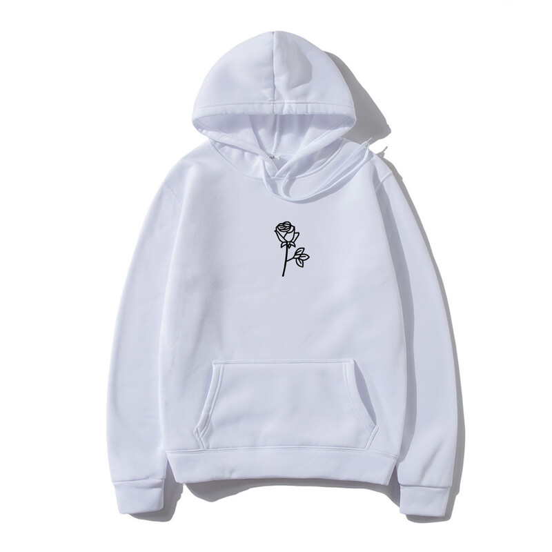 Sieviešu un vīriešu hiphopa vilnas kapuces Rožu apdruka Harajuku modes personība ar kapuci Sporta apģērbi ielas apģērbi Pulovers Hoody