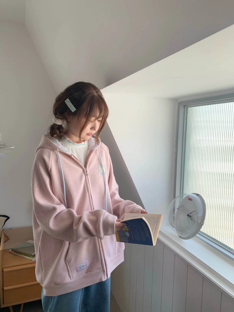 QWEEK Korėjos mados rožinis gobtuvas su užtrauktuku Moteriški japoniški Y2K Kawaii megztiniai su gobtuvu Negabaritinis, mielas, pagrindinis viršutinis drabužis su gobtuvu