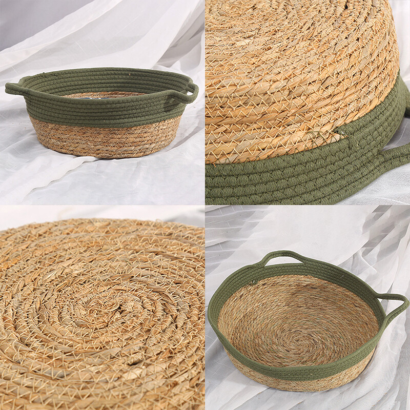 Cool Dog Cat Pat Perna cu plante naturale Ratan Cuib de pisică Coș de dormit Coș de dormit țesut manual pentru câine mic, Pat respirabil, Coș de depozitare