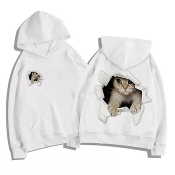 Trend Cute Cat Grey Print Υψηλής ποιότητας βαμβακερό φούτερ για άνδρες και γυναίκες 2024 Νέα μόδα Lazy Wind Hooded Oversized Fleece Top