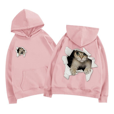 Trend Cute Cat Gri Imprimeu Bumbac de înaltă calitate Hanorac Bărbați și Femei 2024 Noua modă Lazy Wind Top cu glugă supradimensionat