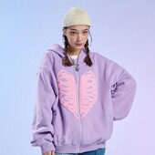 cipzáras kapucnis lila Stílusos csontmintás pulcsik Utcai ruházat Női Túlméretes pulóverek Harajuku Zsebek Kabát Grunge Top 2021